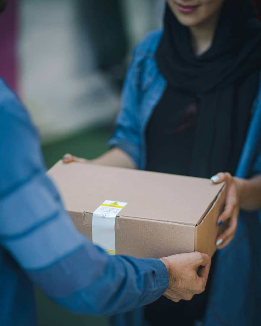 A customer receiving a tracked package